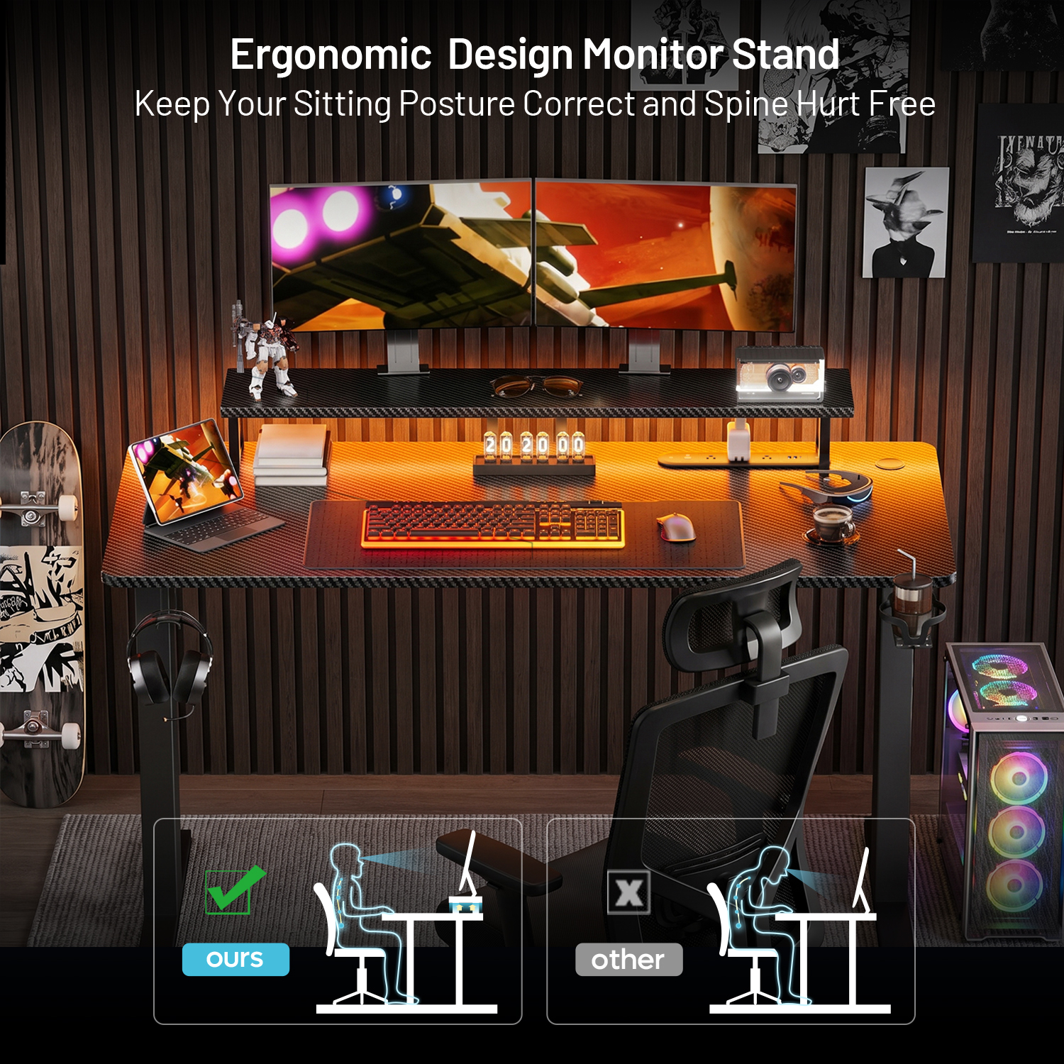 Gaming Desk with LED Lights &  - Gaming Accessories Monitor 리뷰 및 가격