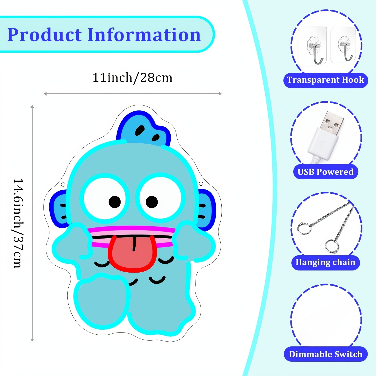 Cute Hangyodon Neon Sign USB L - Gaming Accessories Wall 리뷰 및 가격