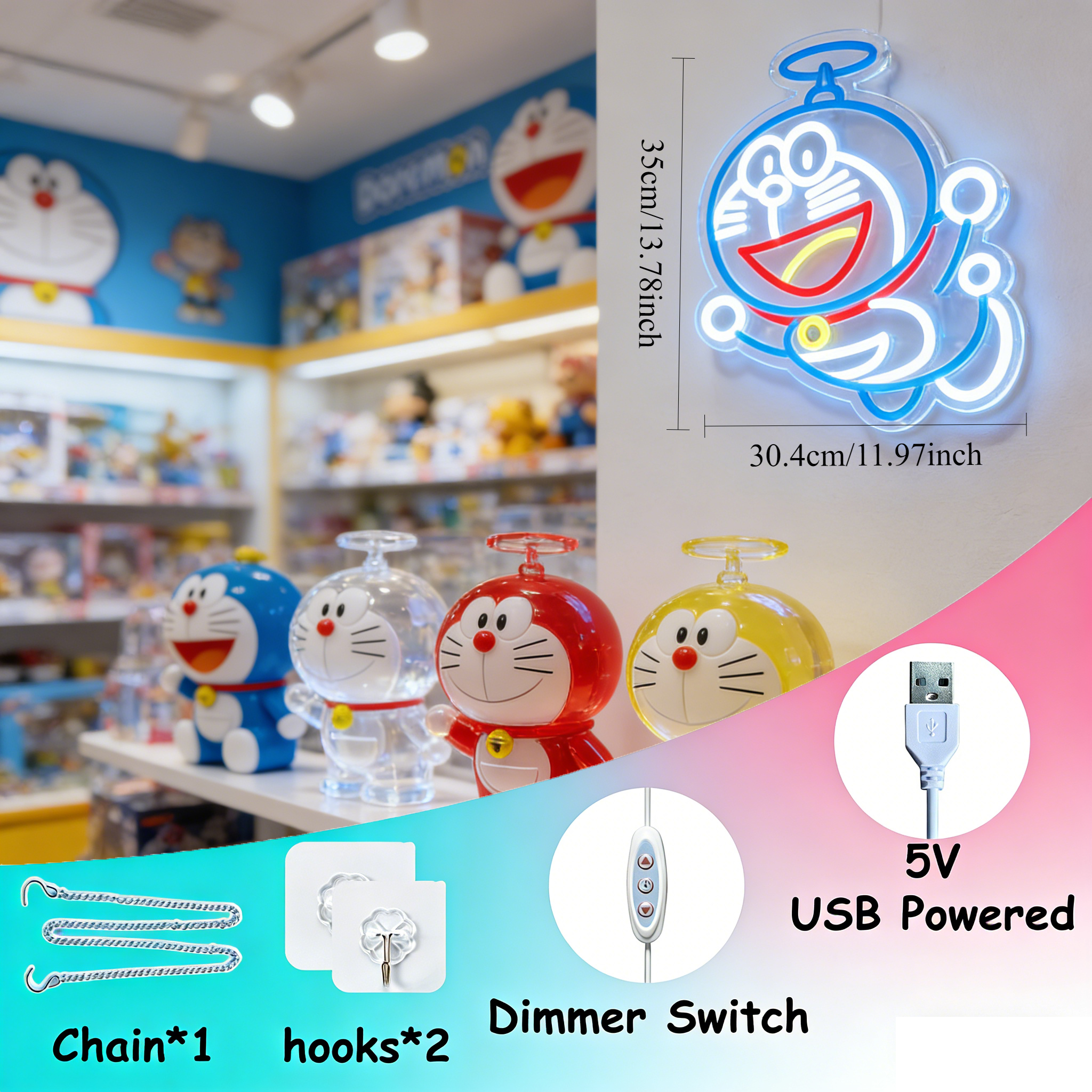 Doraemon Neon Sign LED USB Dim - Gaming Accessories Wall 리뷰 및 가격